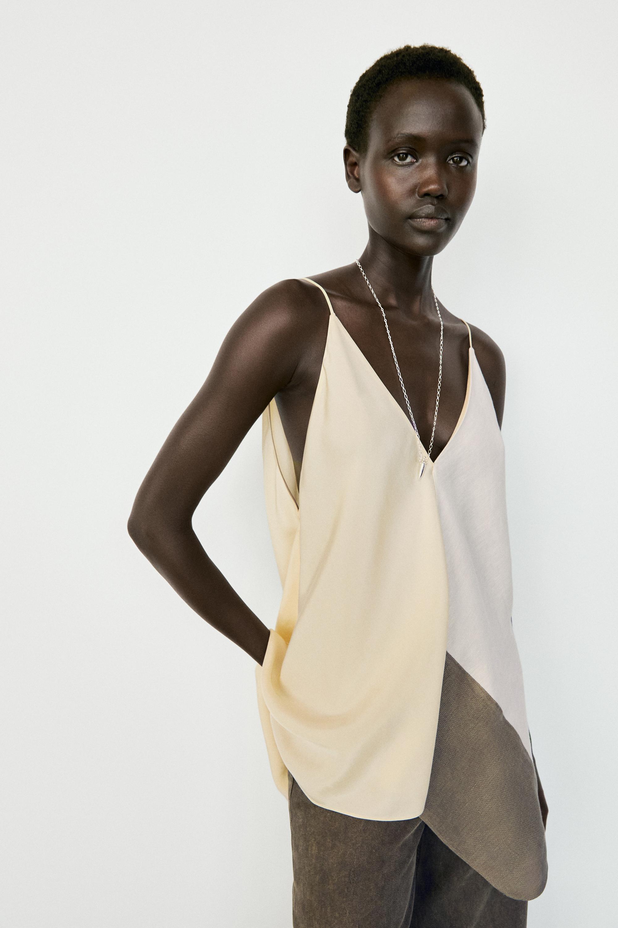 Top fluide asymétrique à fines bretelles